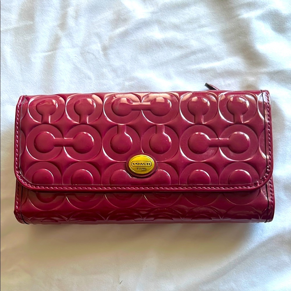 Coach Pink Embossed Wallet with Glossy Finish